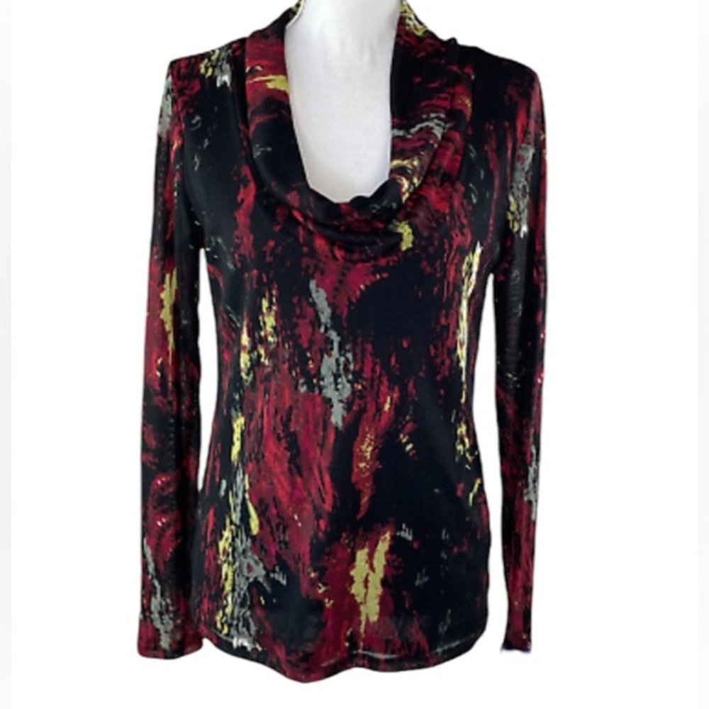 Vivienne Tam Abstract Art Print Mesh Cowlneck Top Y2K Avant Garde Large